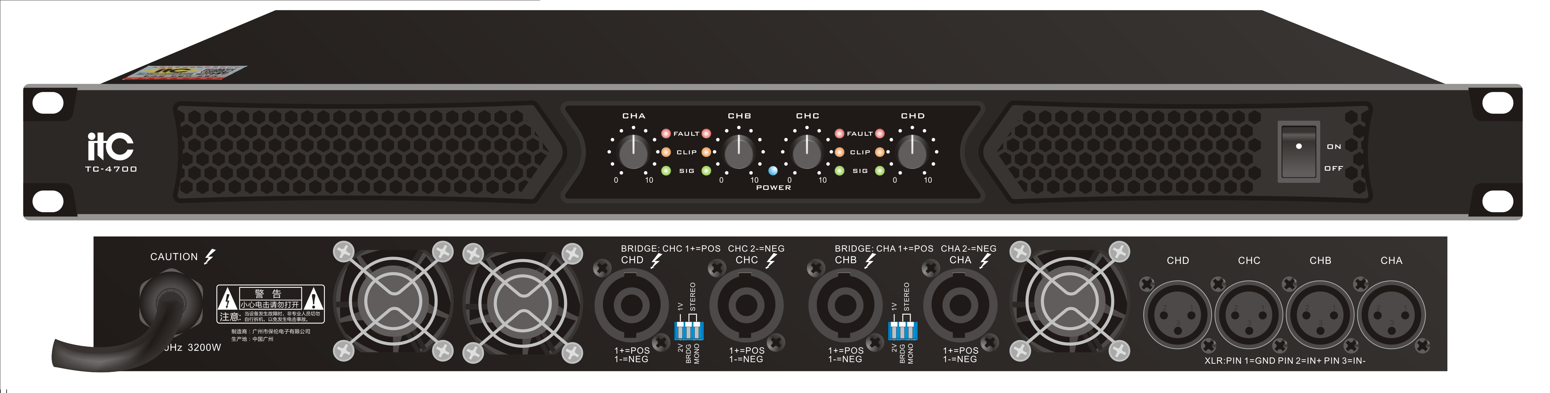 ITC TC-4700  4-х канальный усилитель 4х700W / 8 Ом, 4х1200W / 4 Ом