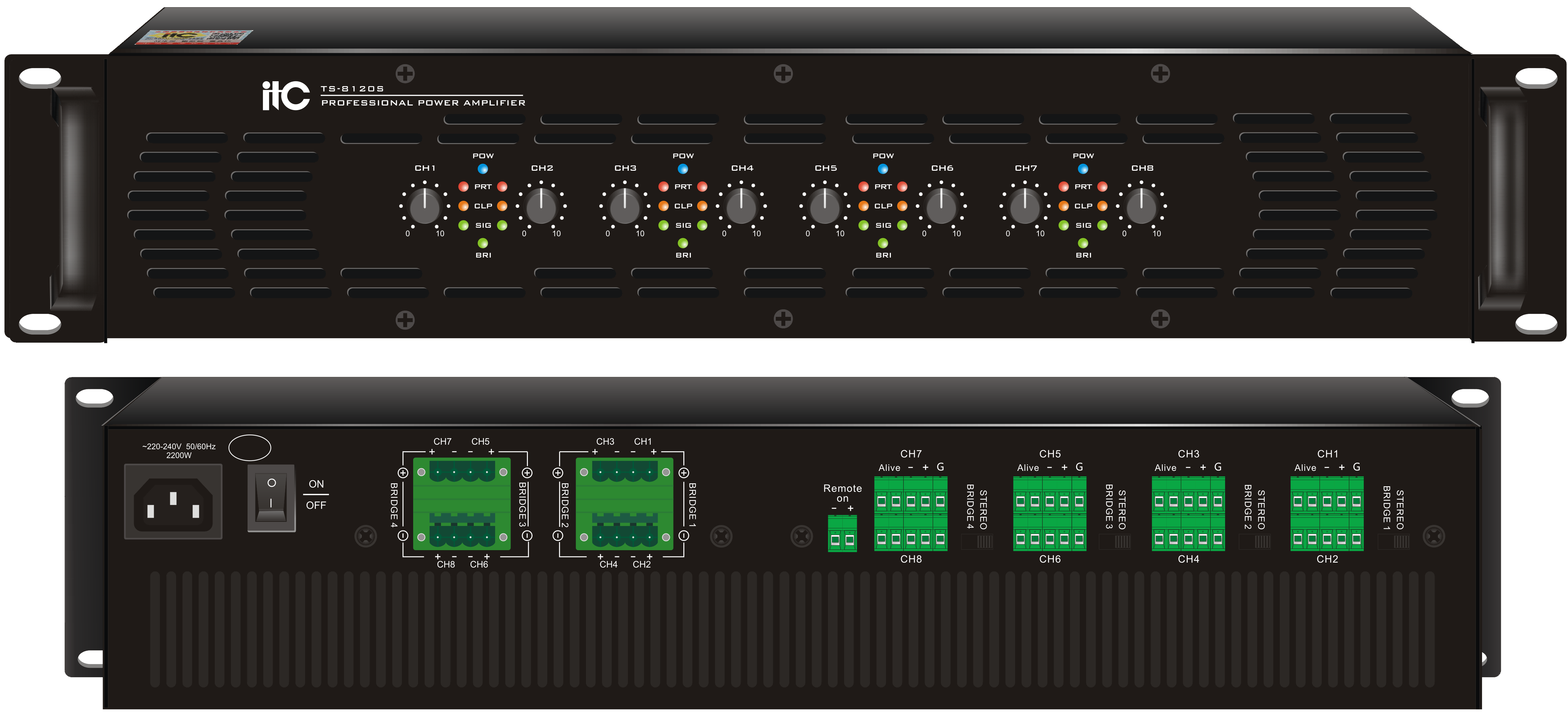 ITC TS-8120S 8-канальный усилитель, 8 Ом*4:120W x 4; 4 Ом*4: 240W x 4