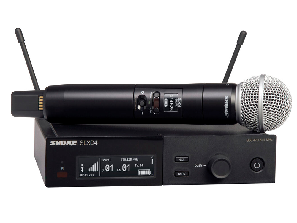 Микрофонная система SHURE [SLXD24E/SM58-H56] беспроводная, одноканальная, ручной передатчик SM58. Частота UHF 518-562 МГц